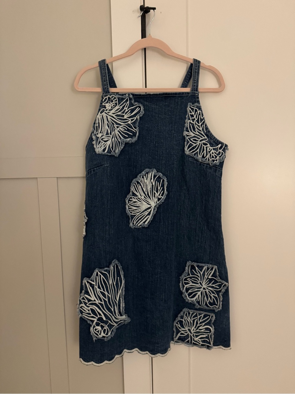 Anthropologie Dark Denim Dress with White Floral Appliqué